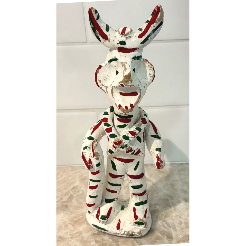 Vintage Mexican Folk Art Devil Whistle Silbato Clay Figure 7" Tonala MCM